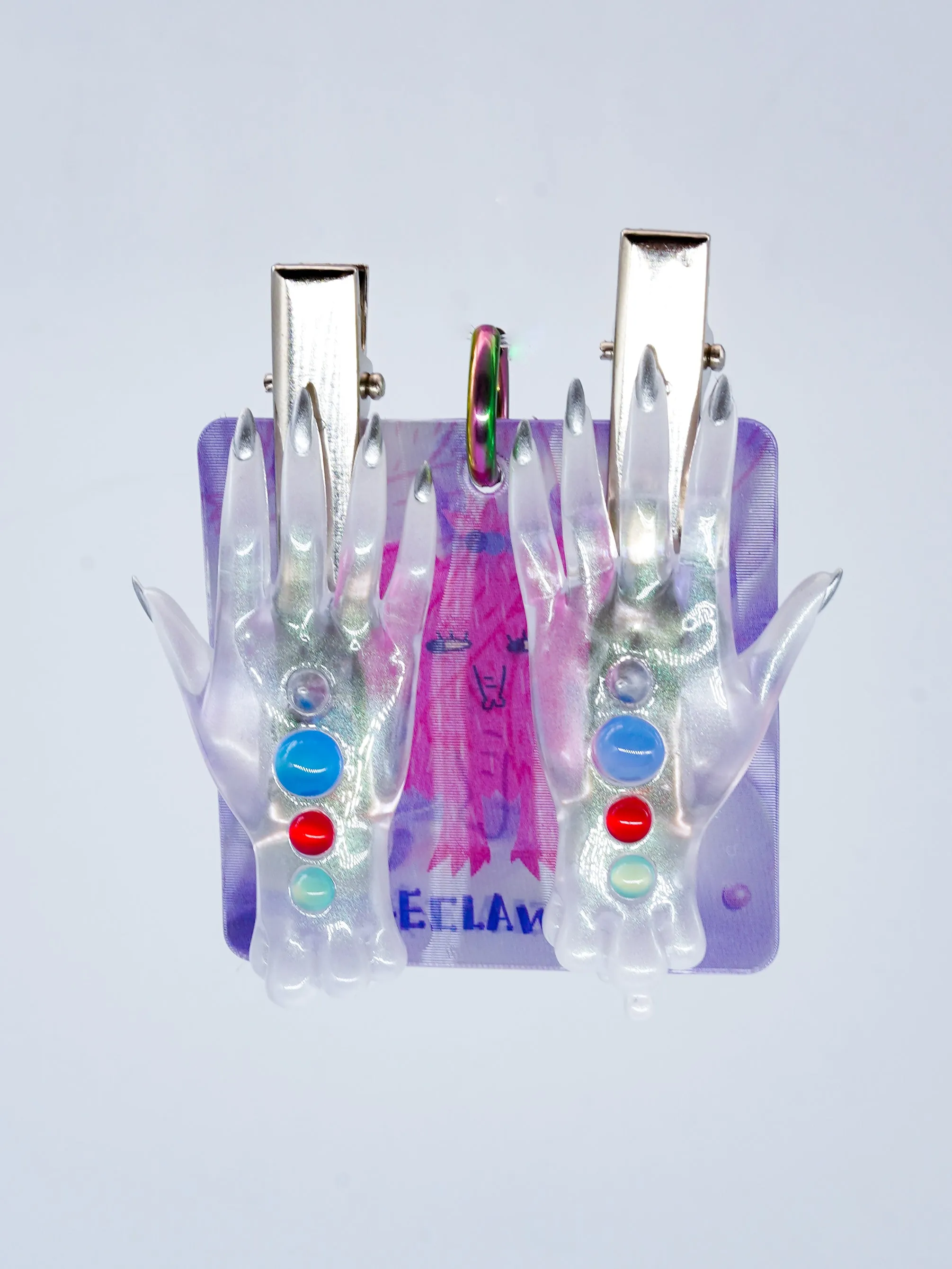 The colorful white fairy goblin hands earring, necklace & hairclips