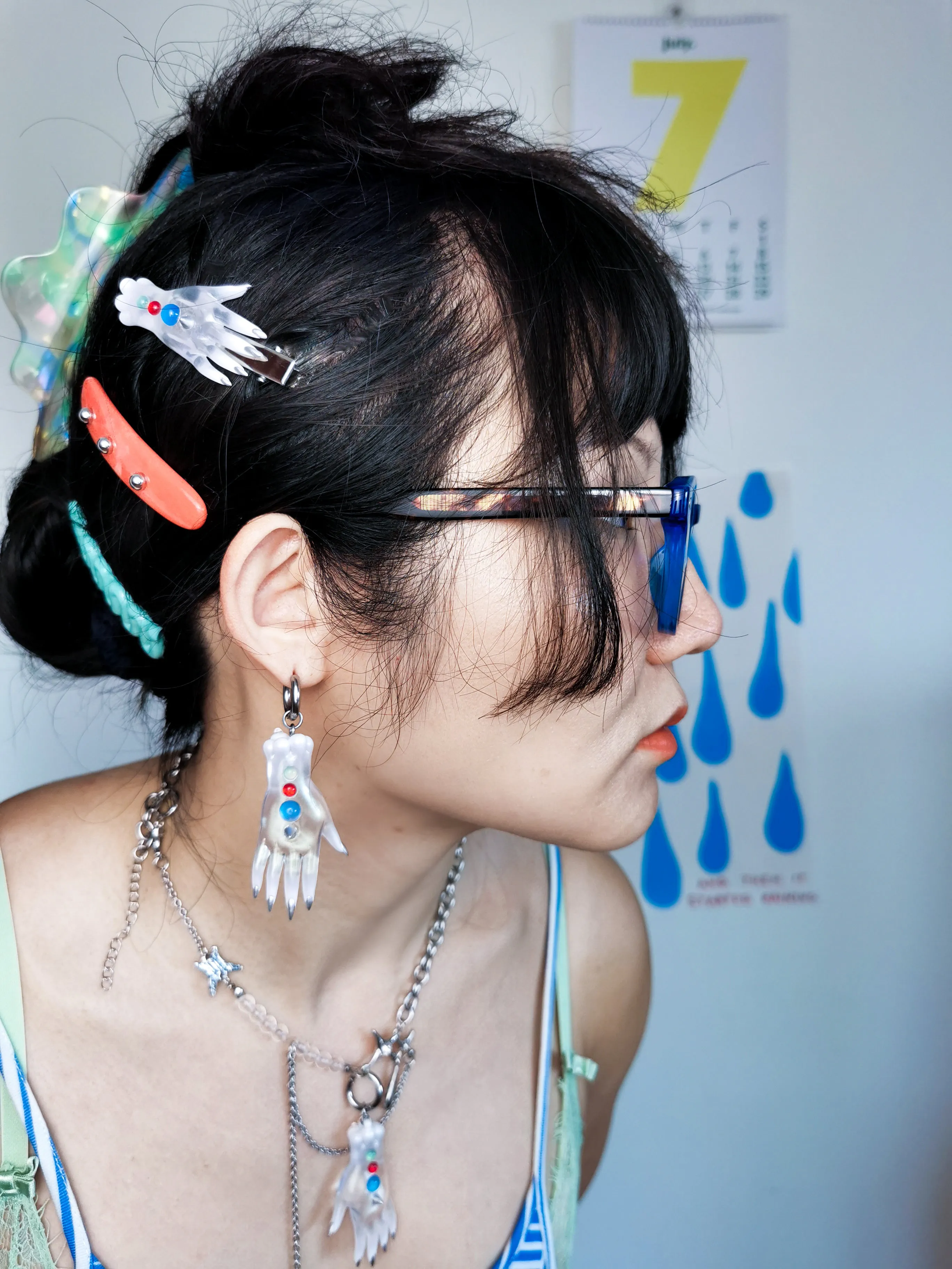 The colorful white fairy goblin hands earring, necklace & hairclips
