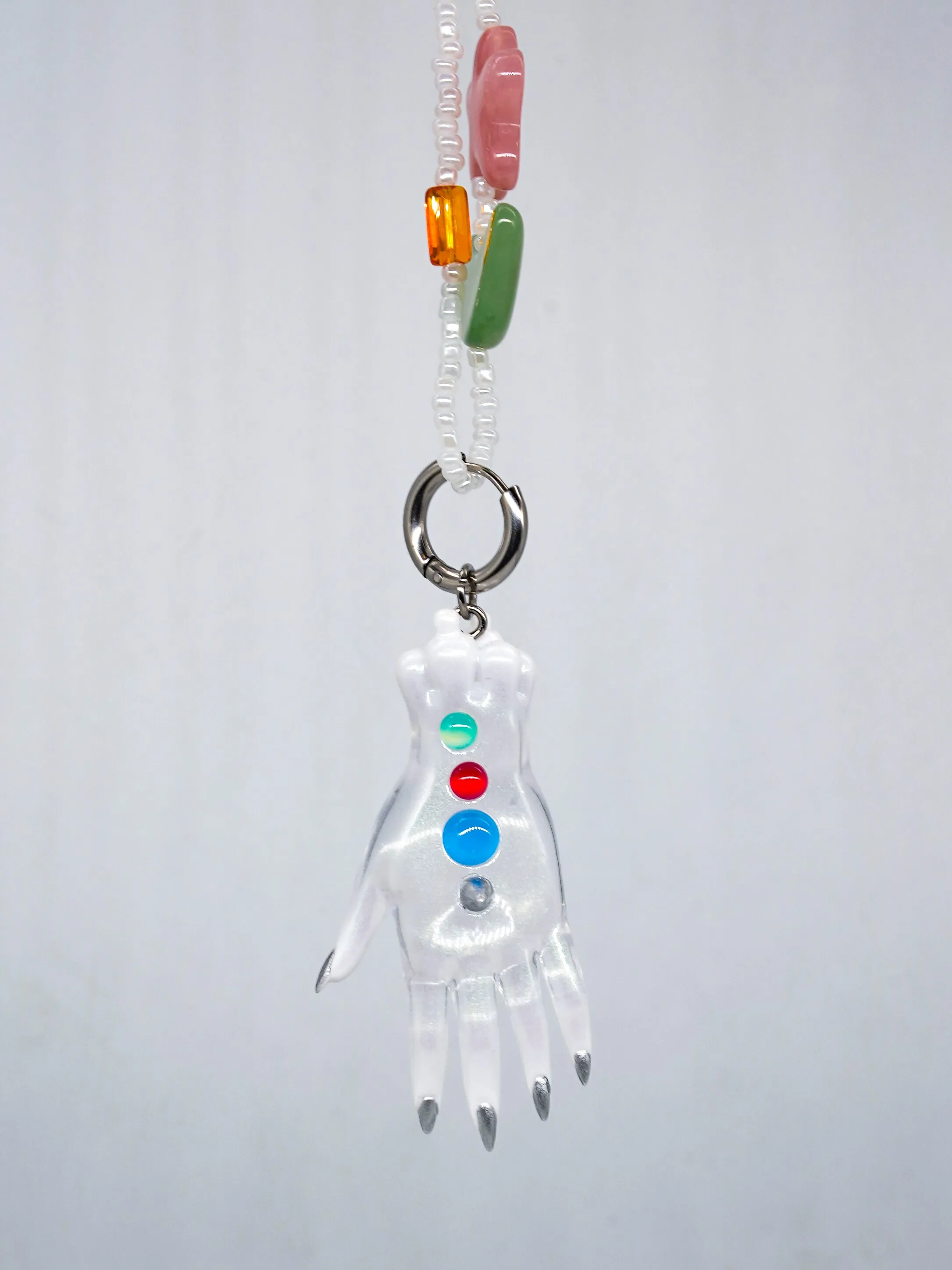 The colorful white fairy goblin hands earring, necklace & hairclips
