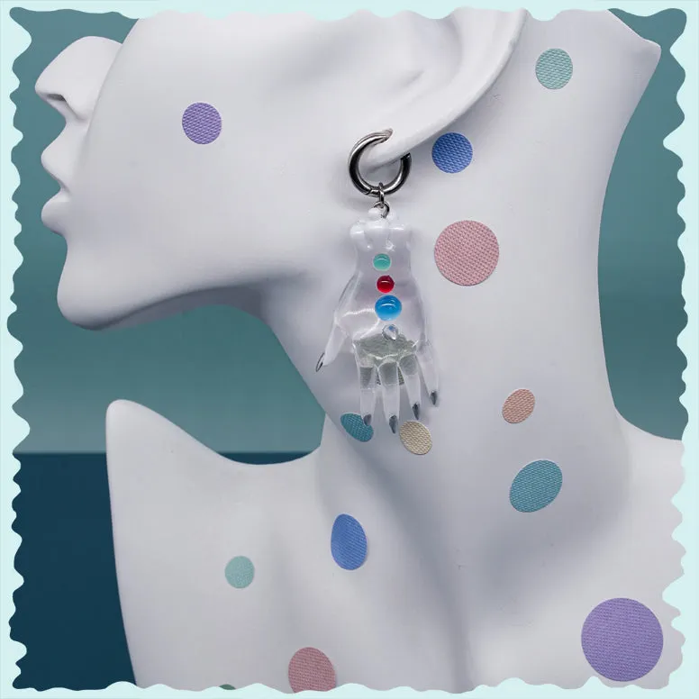The colorful white fairy goblin hands earring, necklace & hairclips