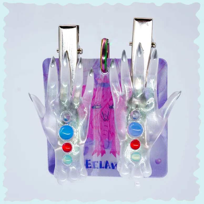 The colorful white fairy goblin hands earring, necklace & hairclips
