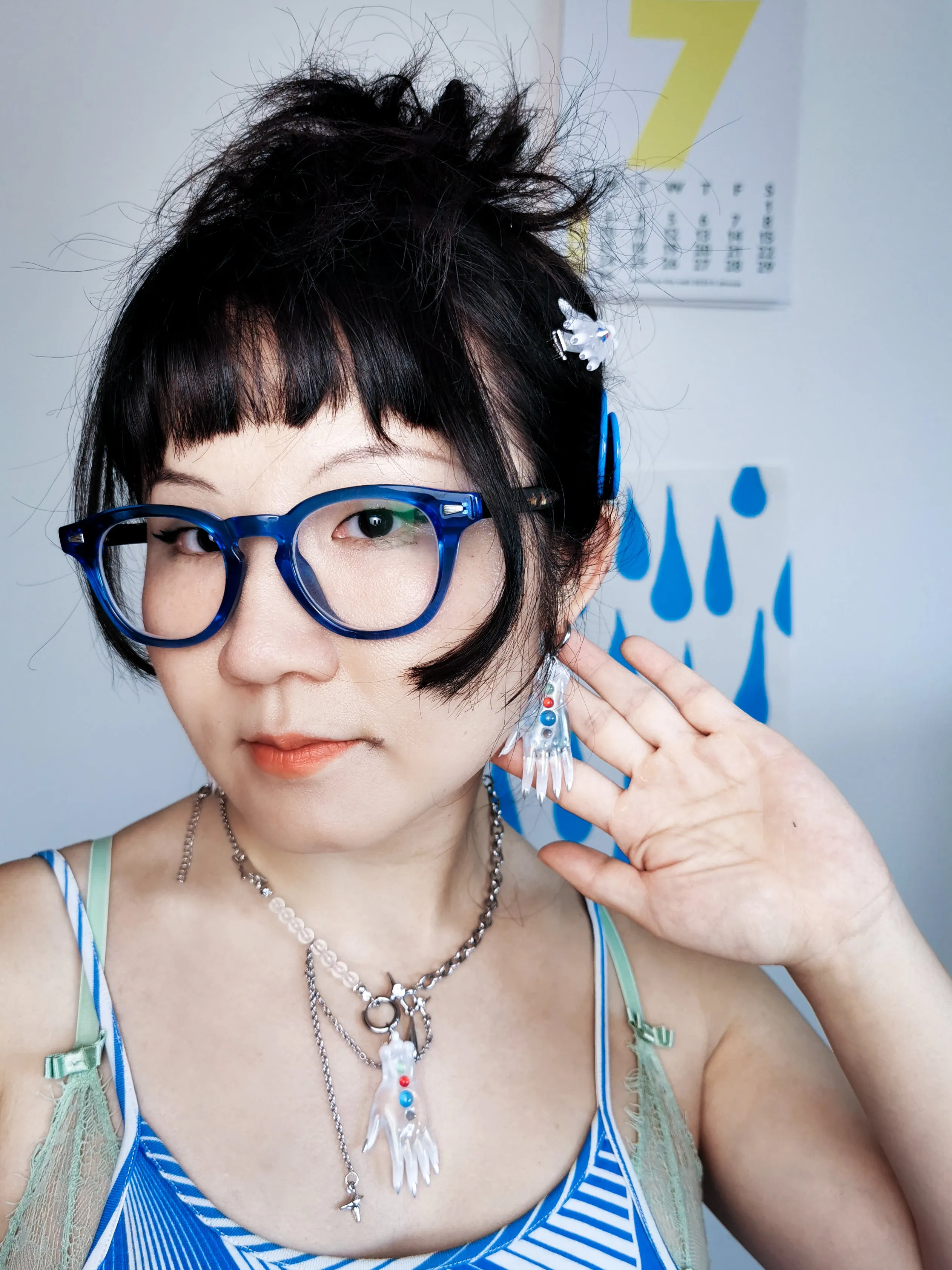The colorful white fairy goblin hands earring, necklace & hairclips