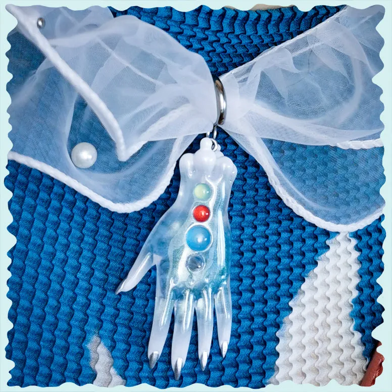 The colorful white fairy goblin hands earring, necklace & hairclips