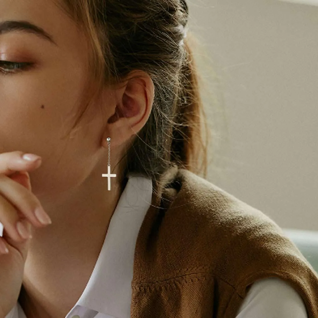 Tokyo Mart Classic Cross Dangle Earrings Women Mens Jewelry Sterling Silver
