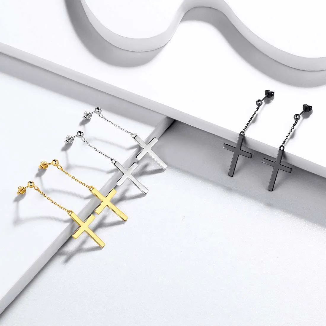 Tokyo Mart Classic Cross Dangle Earrings Women Mens Jewelry Sterling Silver