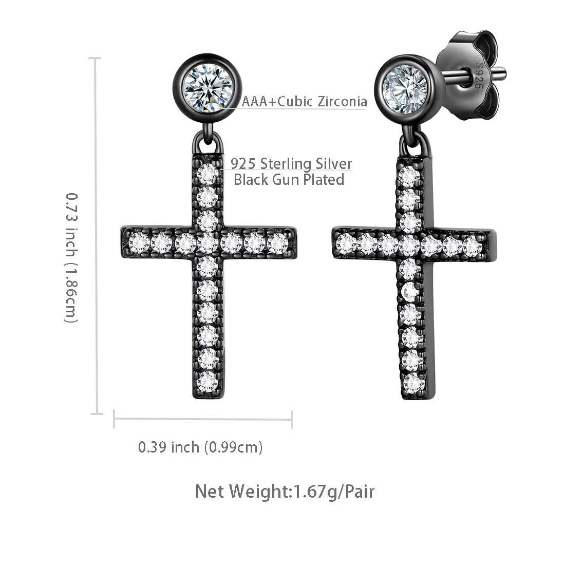 Tokyo Mart Classic Small Cross Drop Earrings Women Mens Jewelry Sterling Silver