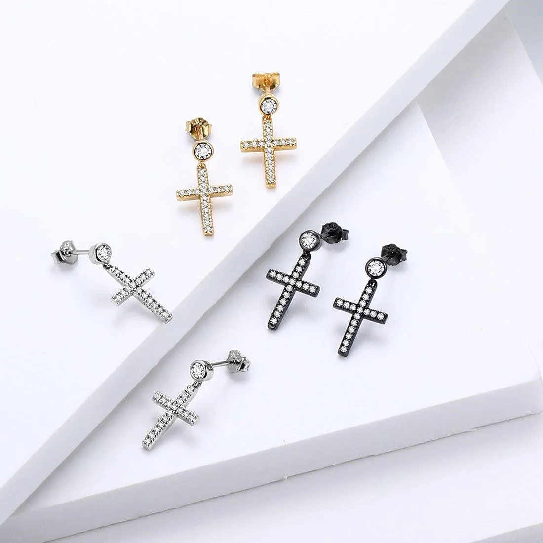 Tokyo Mart Classic Small Cross Drop Earrings Women Mens Jewelry Sterling Silver