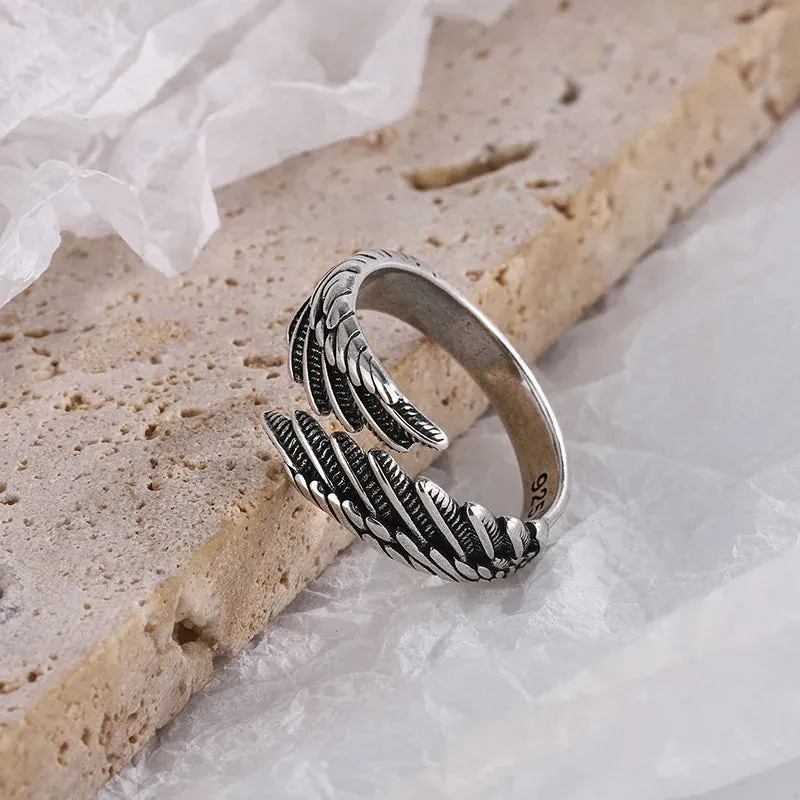VAIGE Vintage Silver Couples Rings with Creative Wings Design, Thai Silver Fashion Jewelry for Parties and Anniversaries