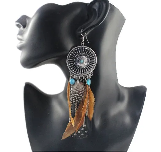 Vintage Hollow Fringed Feathers Long Earring For Women Fashion Jewelry India Bohemian Ear rings Earing