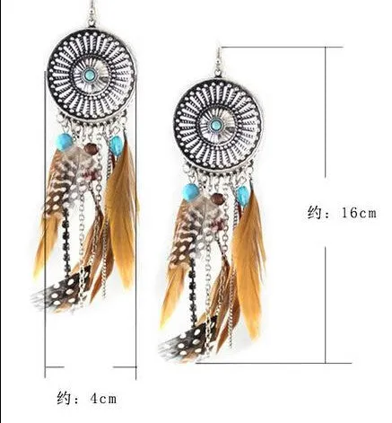 Vintage Hollow Fringed Feathers Long Earring For Women Fashion Jewelry India Bohemian Ear rings Earing