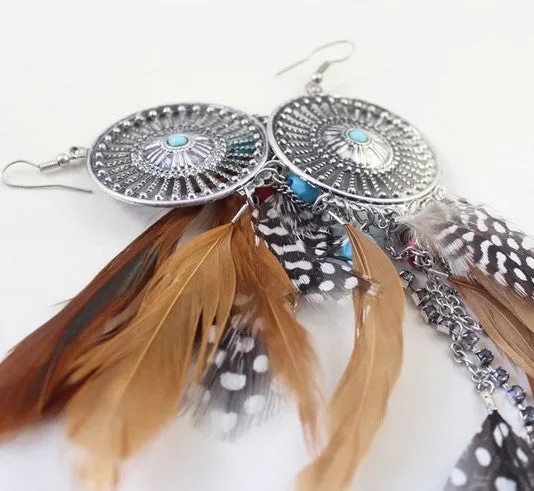 Vintage Hollow Fringed Feathers Long Earring For Women Fashion Jewelry India Bohemian Ear rings Earing