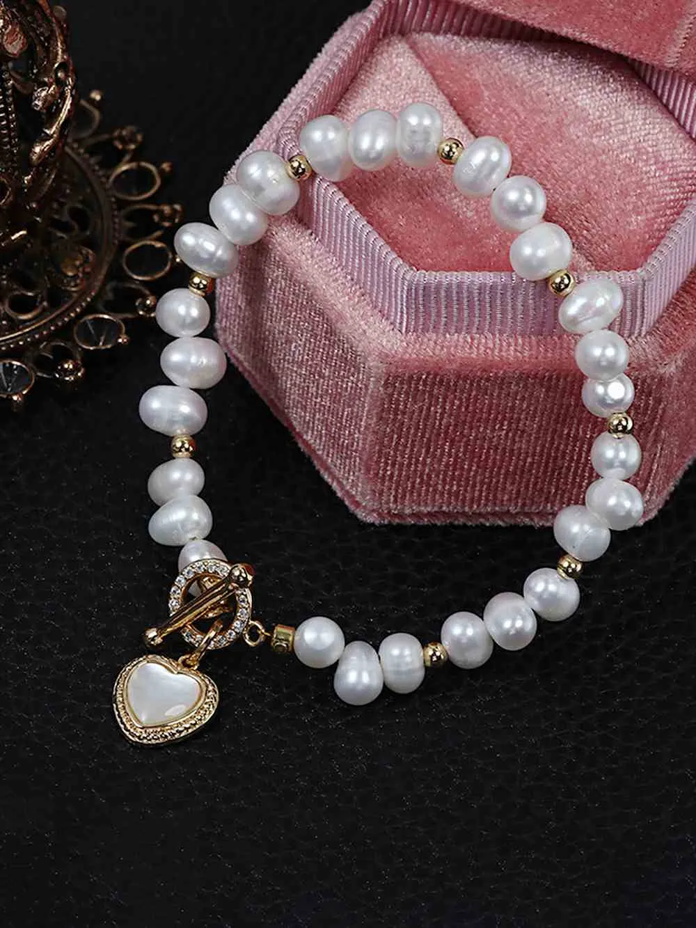 Vintage Natural Pearl Heart Bracelet