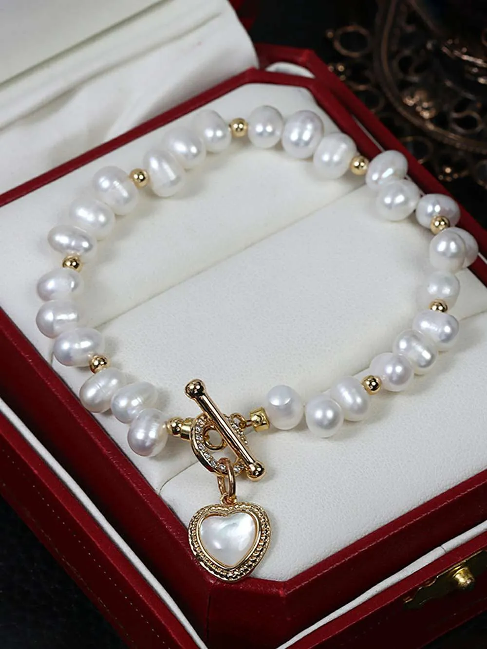Vintage Natural Pearl Heart Bracelet