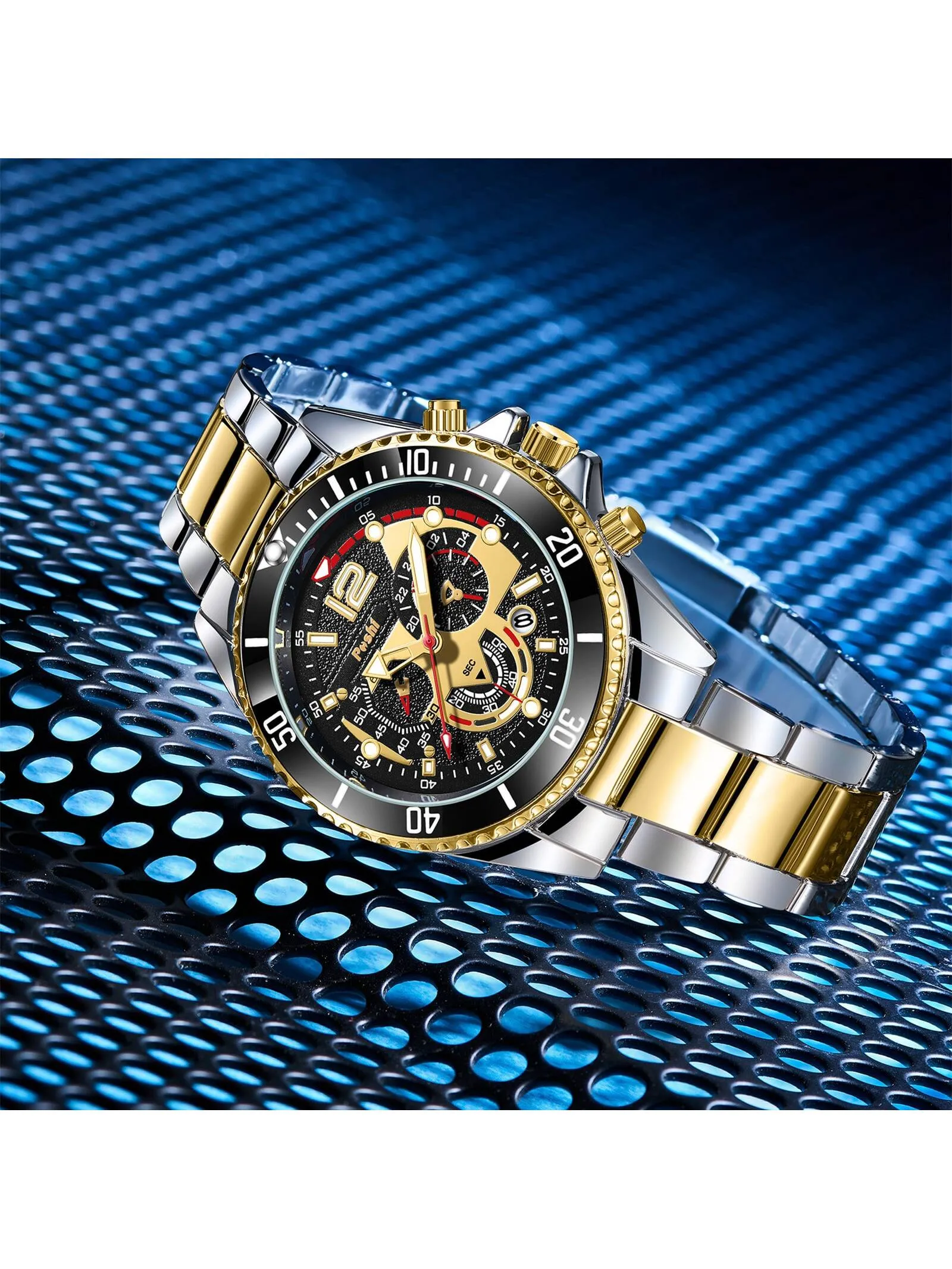 Waterproof Stainless Steel Calendar Men's Quartz Watch & 1pc Dragon Bone Bracelet