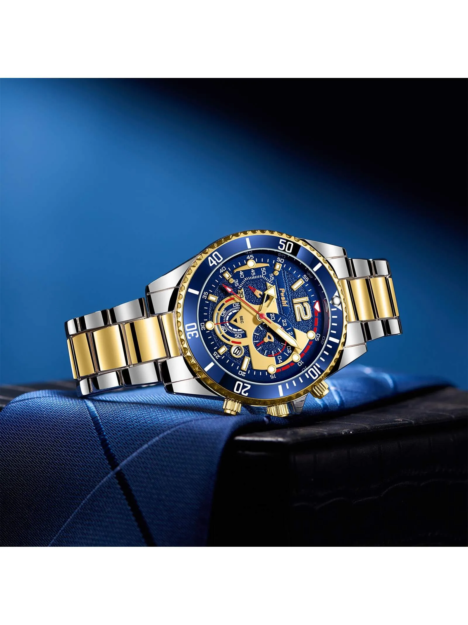 Waterproof Stainless Steel Calendar Men's Quartz Watch & 1pc Dragon Bone Bracelet