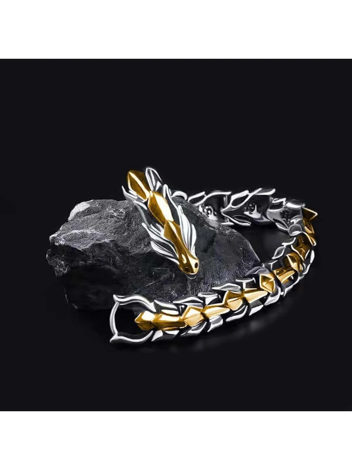Waterproof Stainless Steel Calendar Men's Quartz Watch & 1pc Dragon Bone Bracelet
