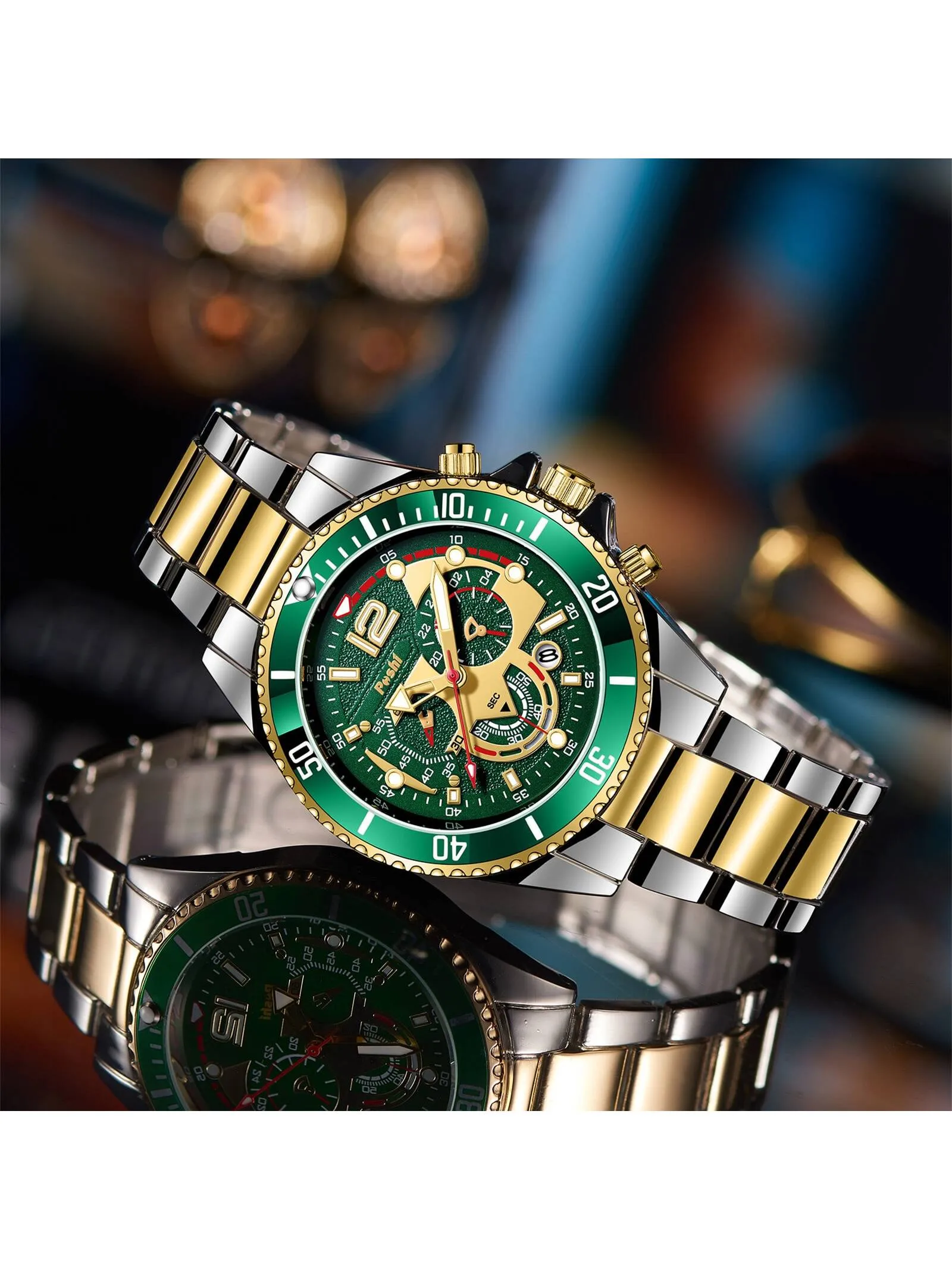 Waterproof Stainless Steel Calendar Men's Quartz Watch & 1pc Dragon Bone Bracelet