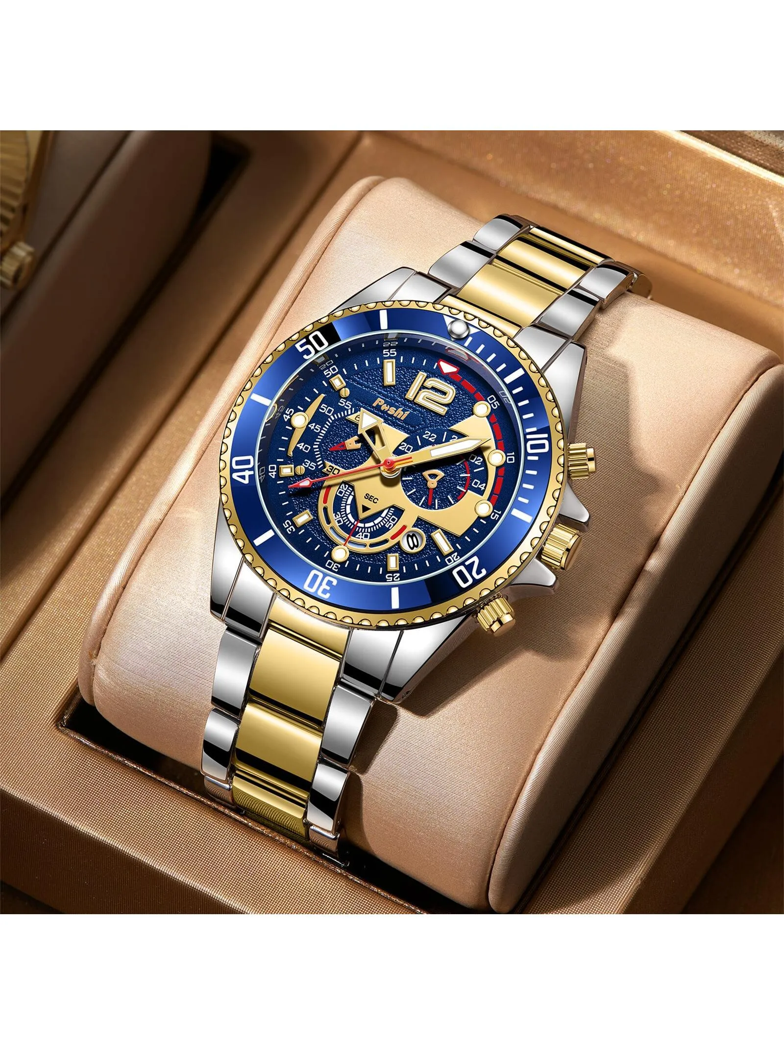 Waterproof Stainless Steel Calendar Men's Quartz Watch & 1pc Dragon Bone Bracelet