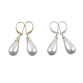 White Teardrop Pearl Earrings,  Gold and Silver Teardrop Pearl Earrings