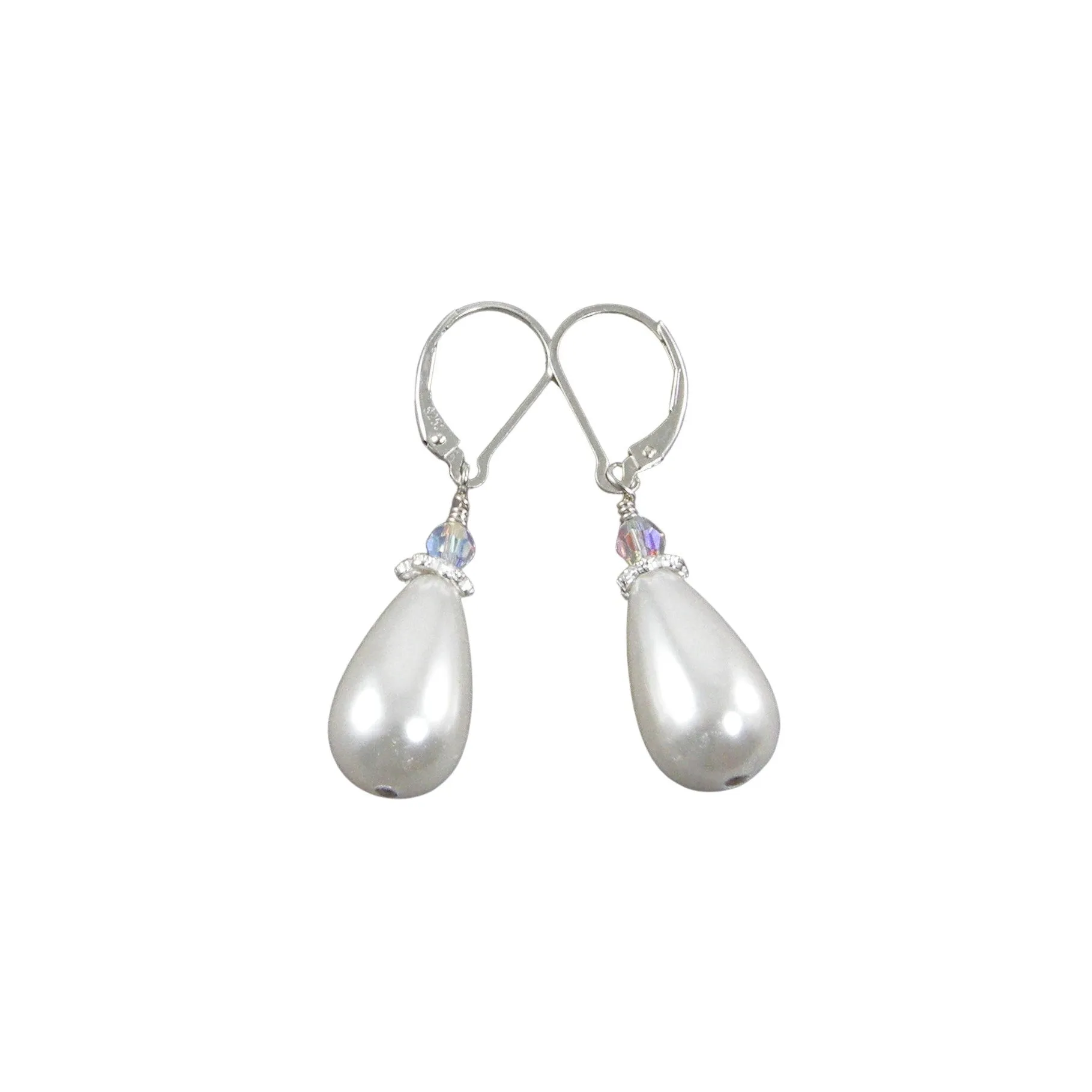 White Teardrop Pearl Earrings,  Gold and Silver Teardrop Pearl Earrings