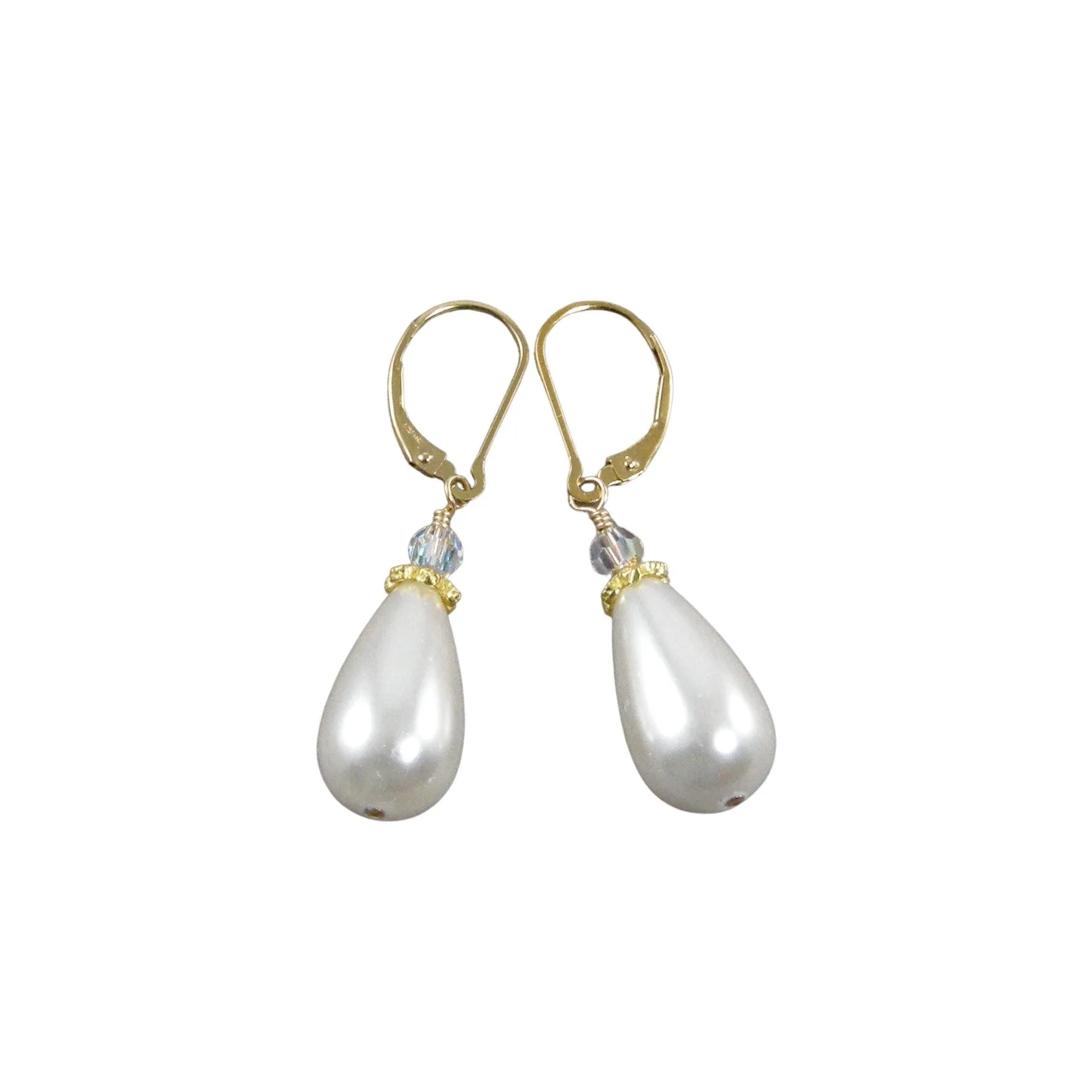 White Teardrop Pearl Earrings,  Gold and Silver Teardrop Pearl Earrings