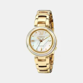 Women's White Analog Stainless Steel Eco-Drive Watch EM0334-54D